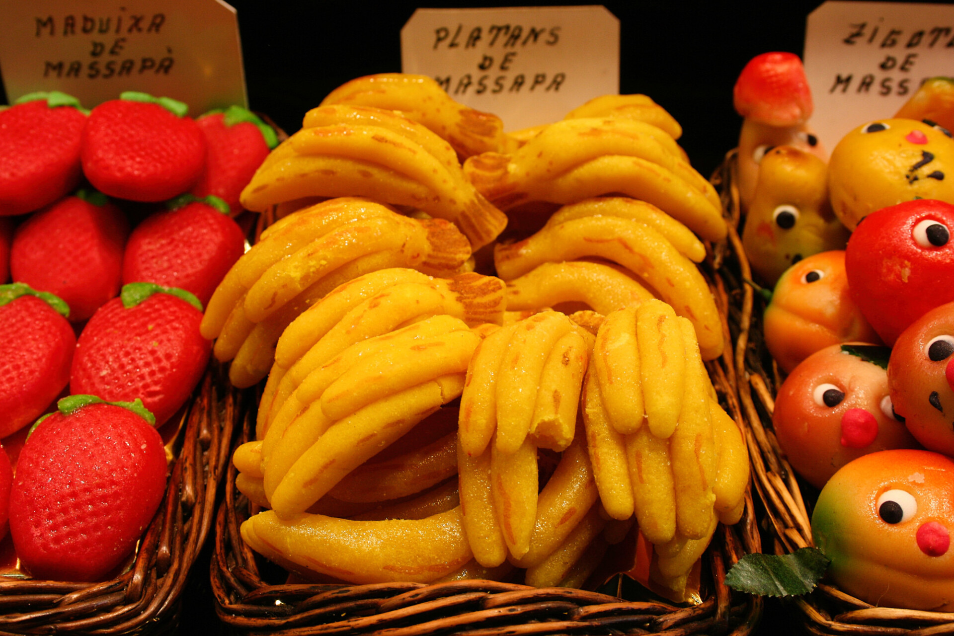 marzipan bananas and strawberries