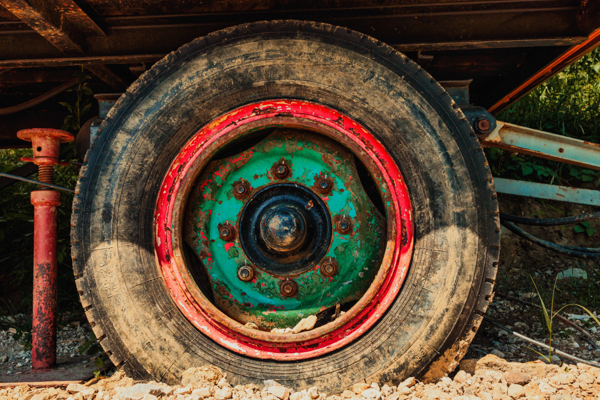 Old tyres from a construction trailer