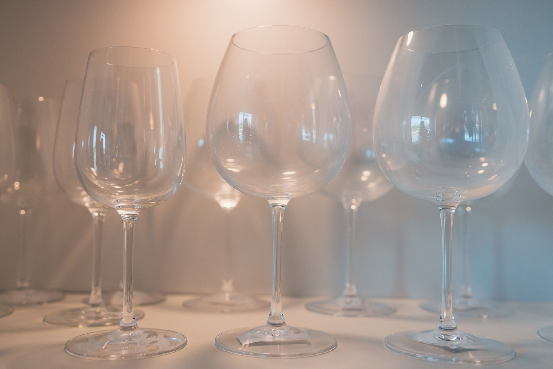 Dusty wine glasses in a showcase