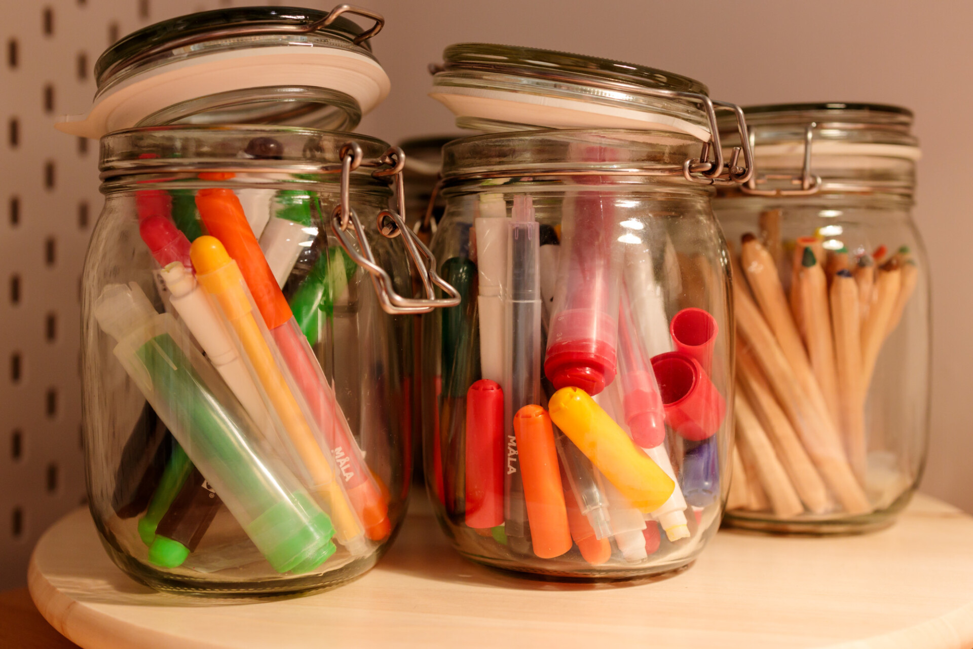 Crayons in jars