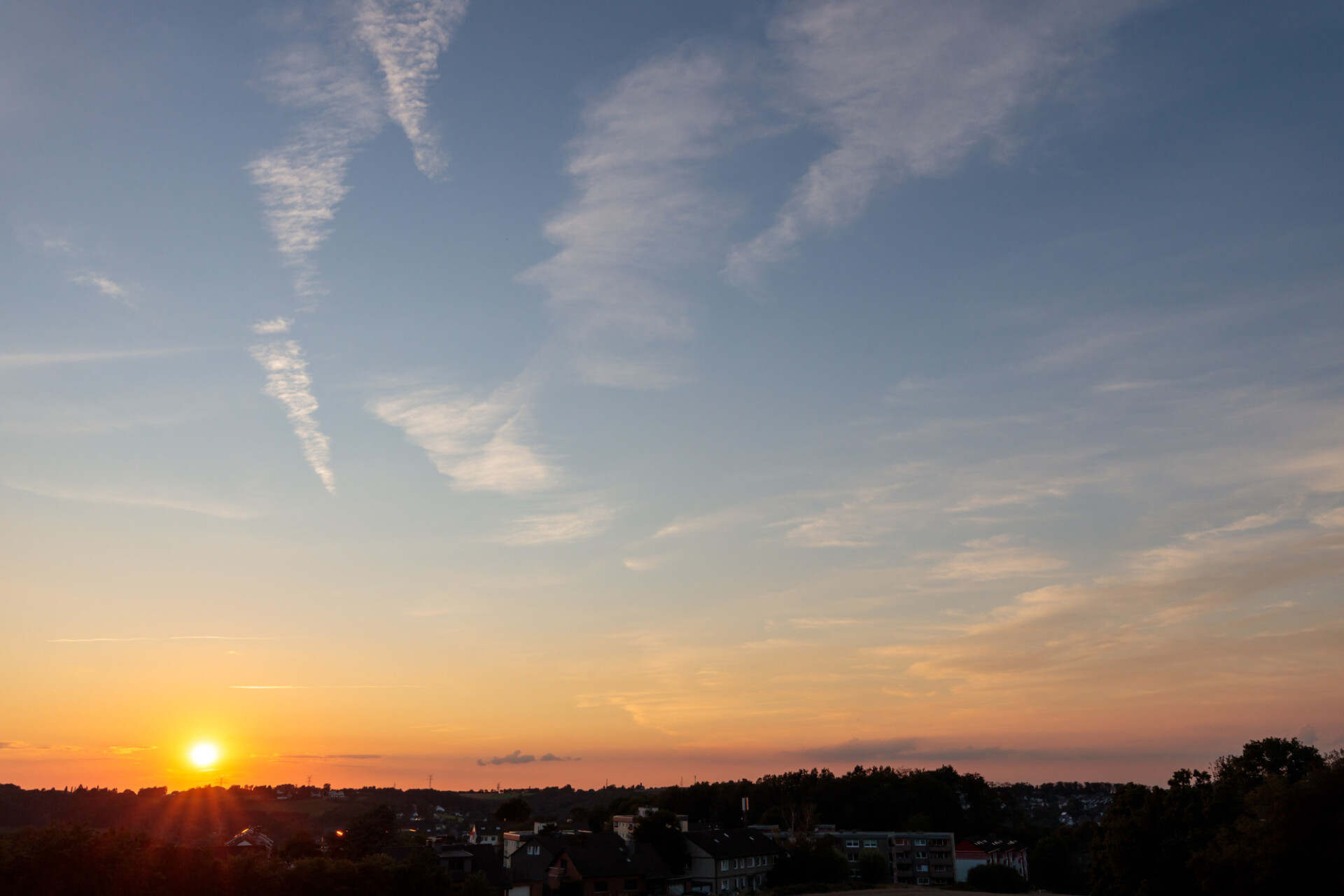 Sunset over a village