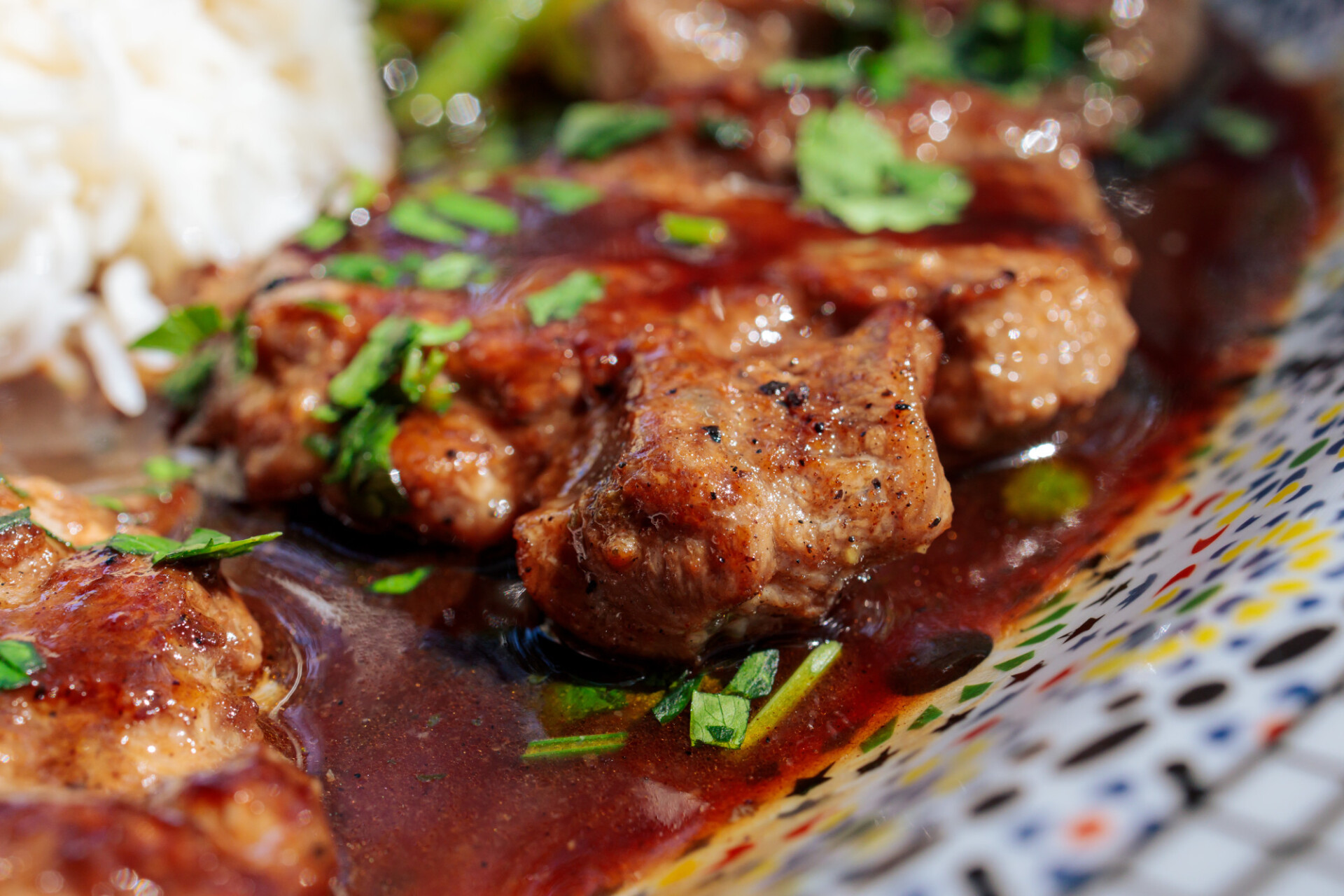 Delicious lamb steaks in roast sauce