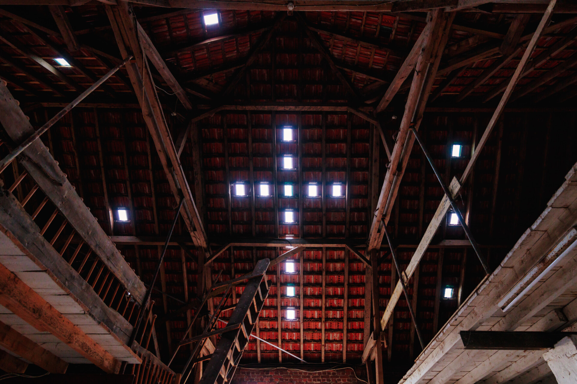 Jesus cross windows in a barn