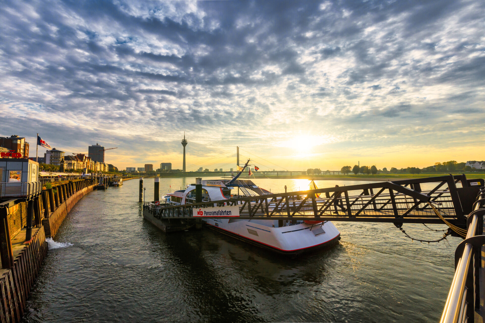 Dusseldorf on the Rhine panorama at sunset