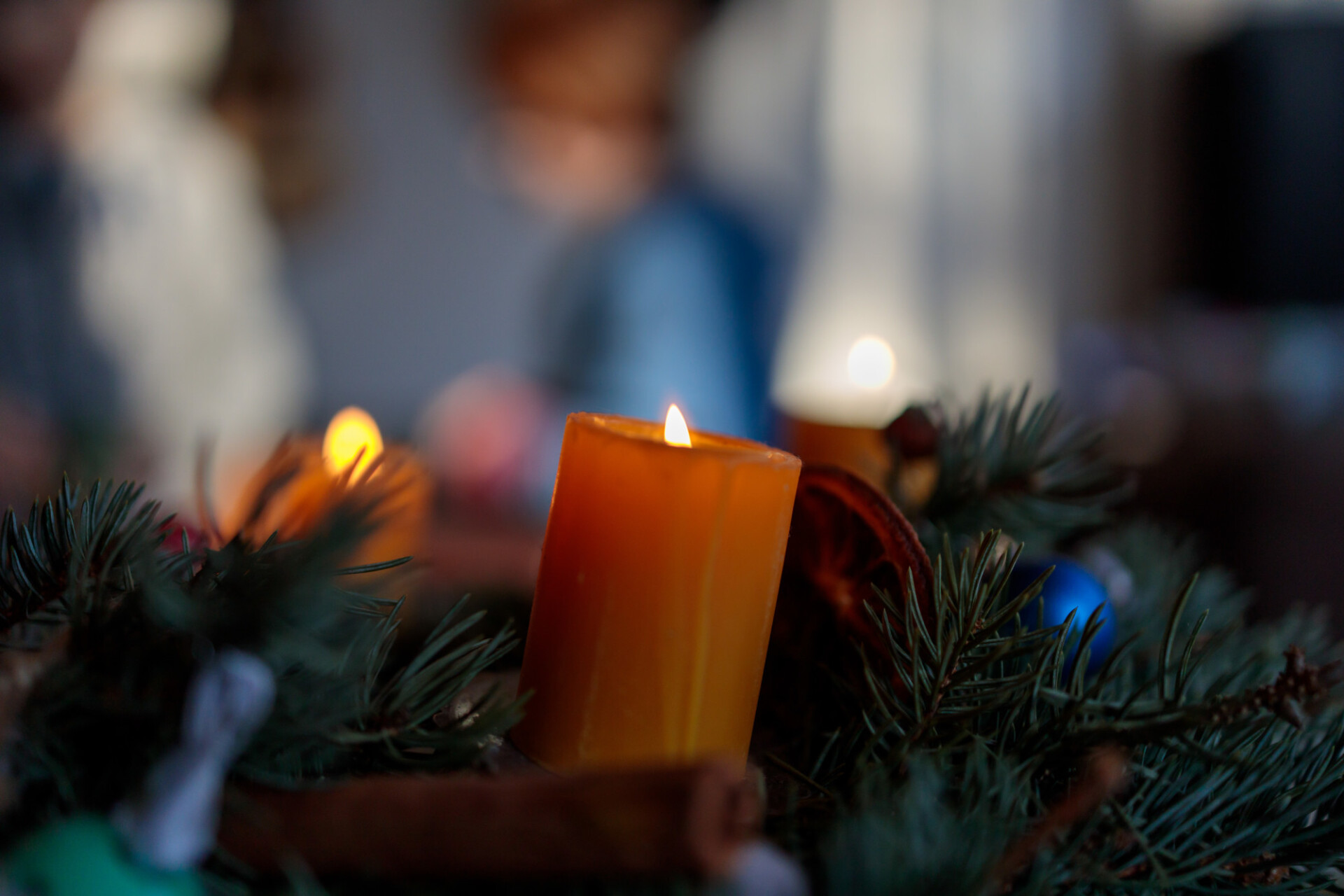 Advent wreath with burning candles