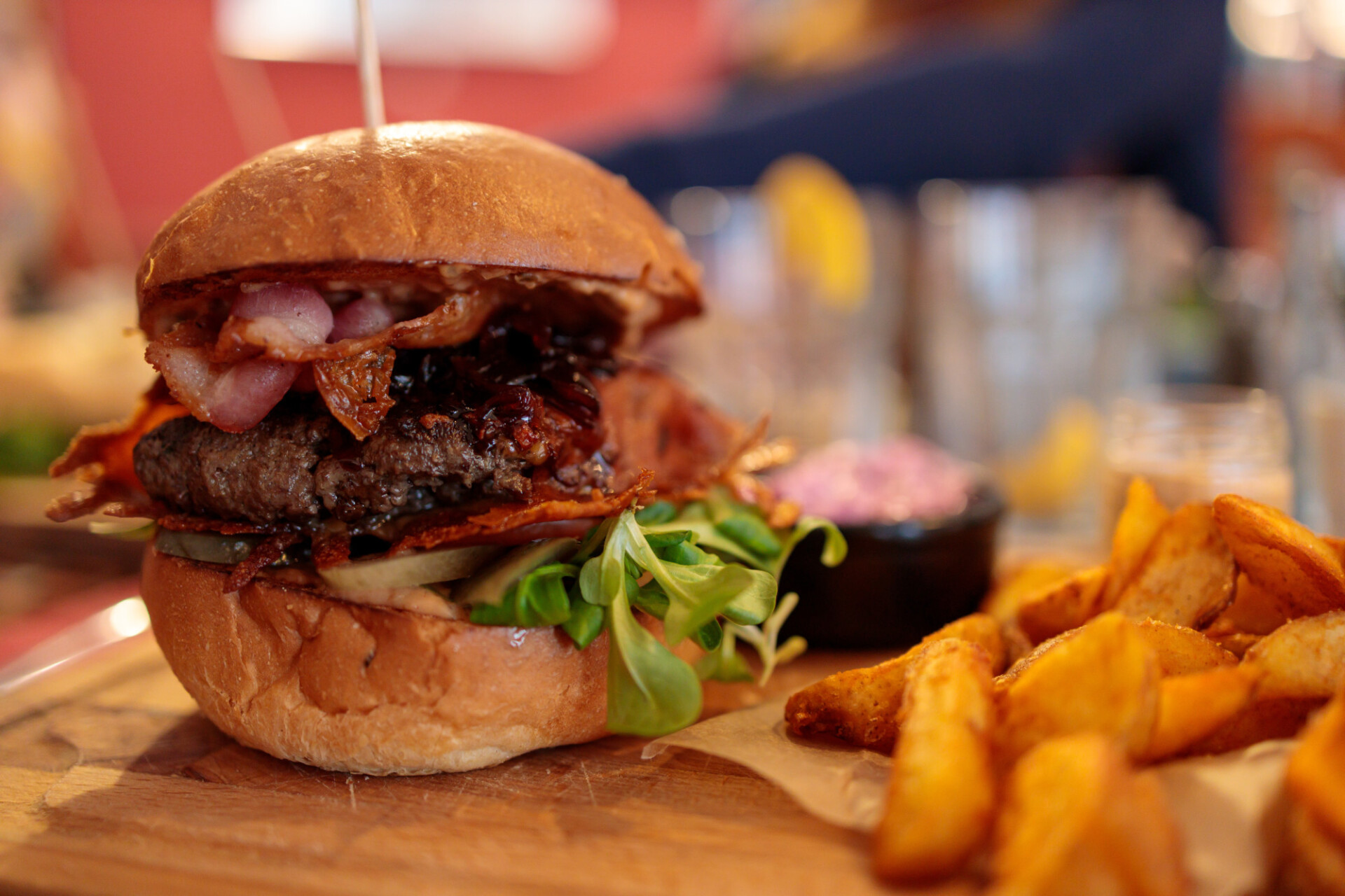 Hamburger with french fries