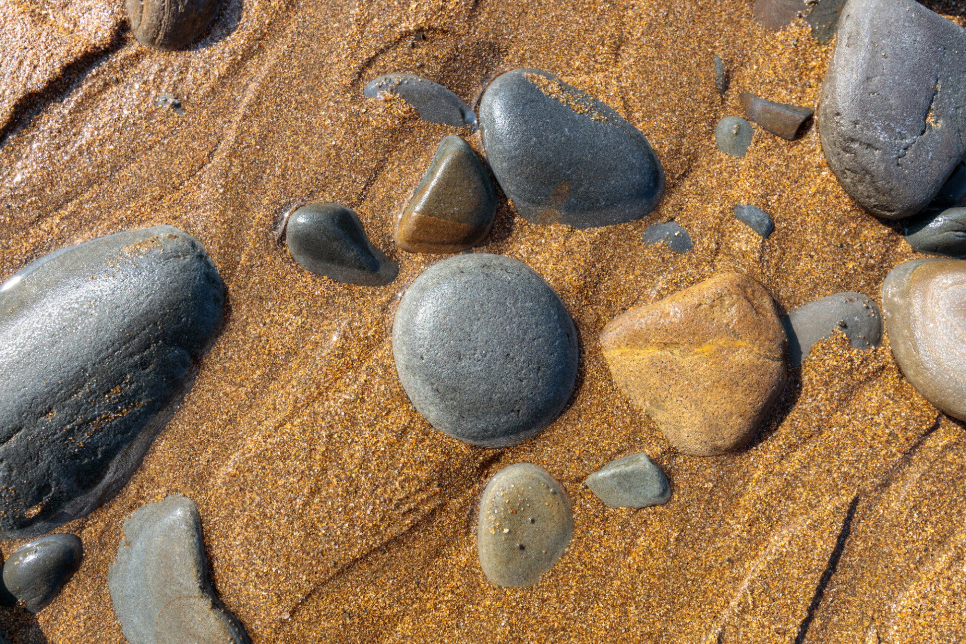 Sand beach with stones background