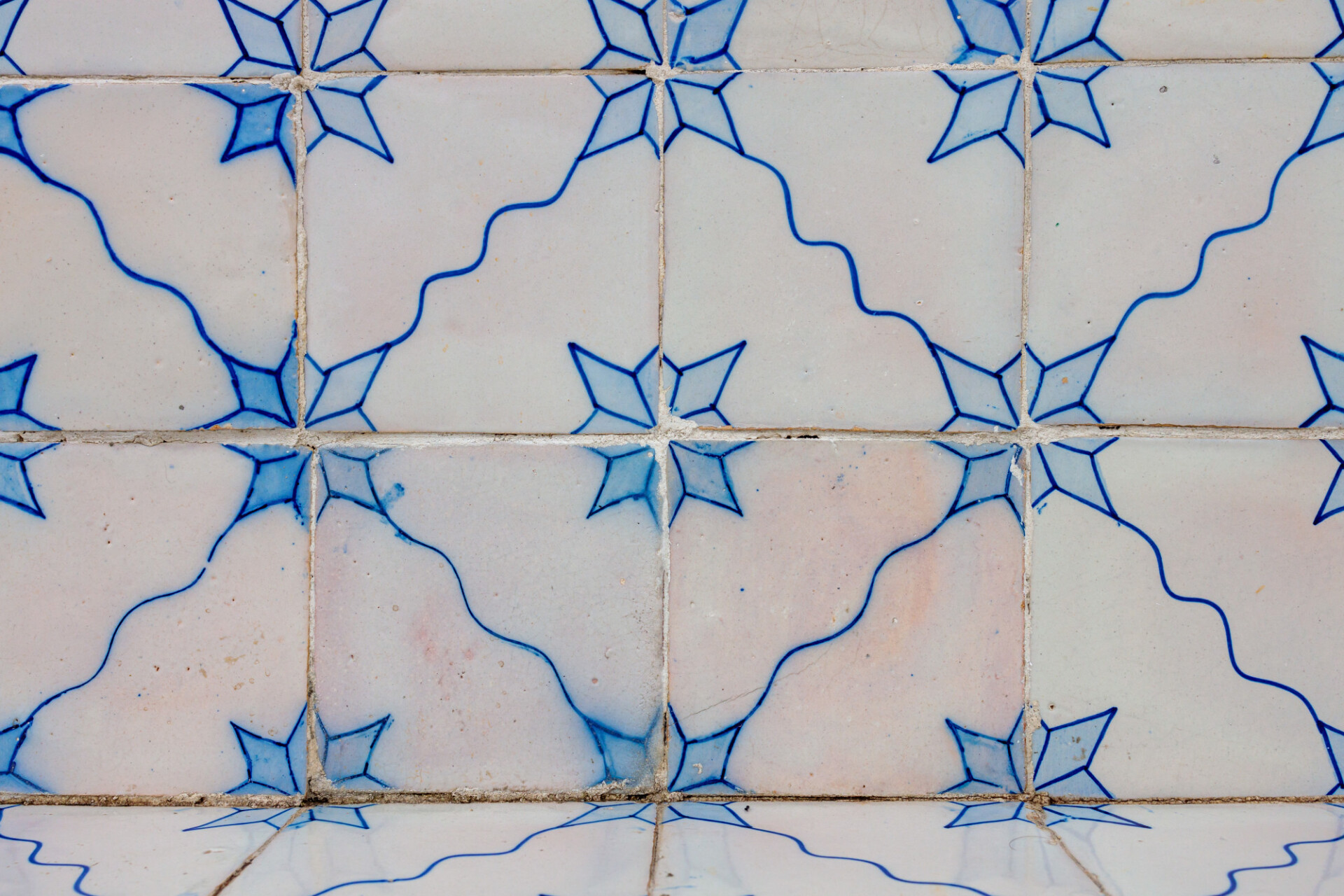 Old Kitchen Tiles with Blue Floral Pattern Texture
