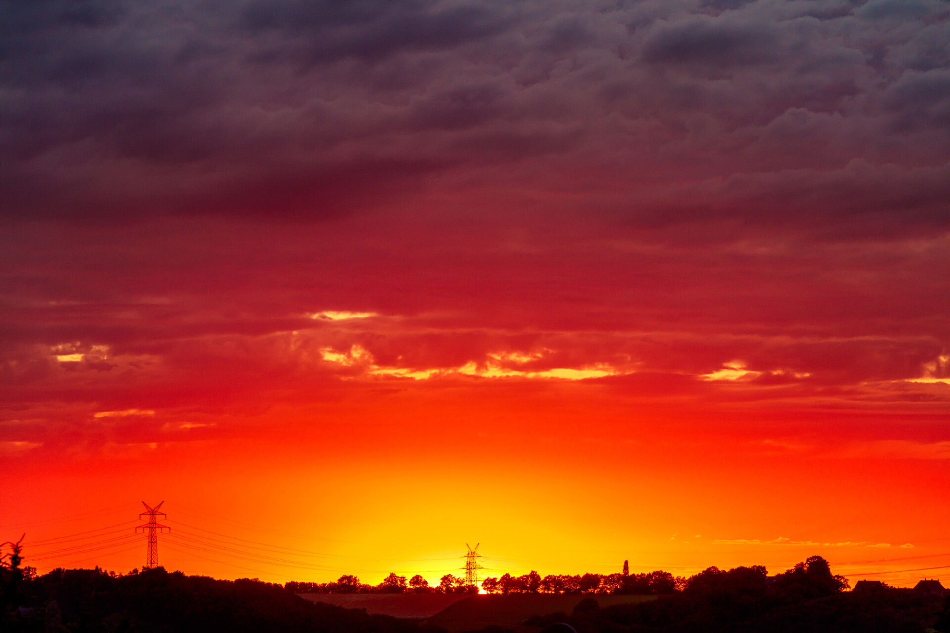 sunset over a village