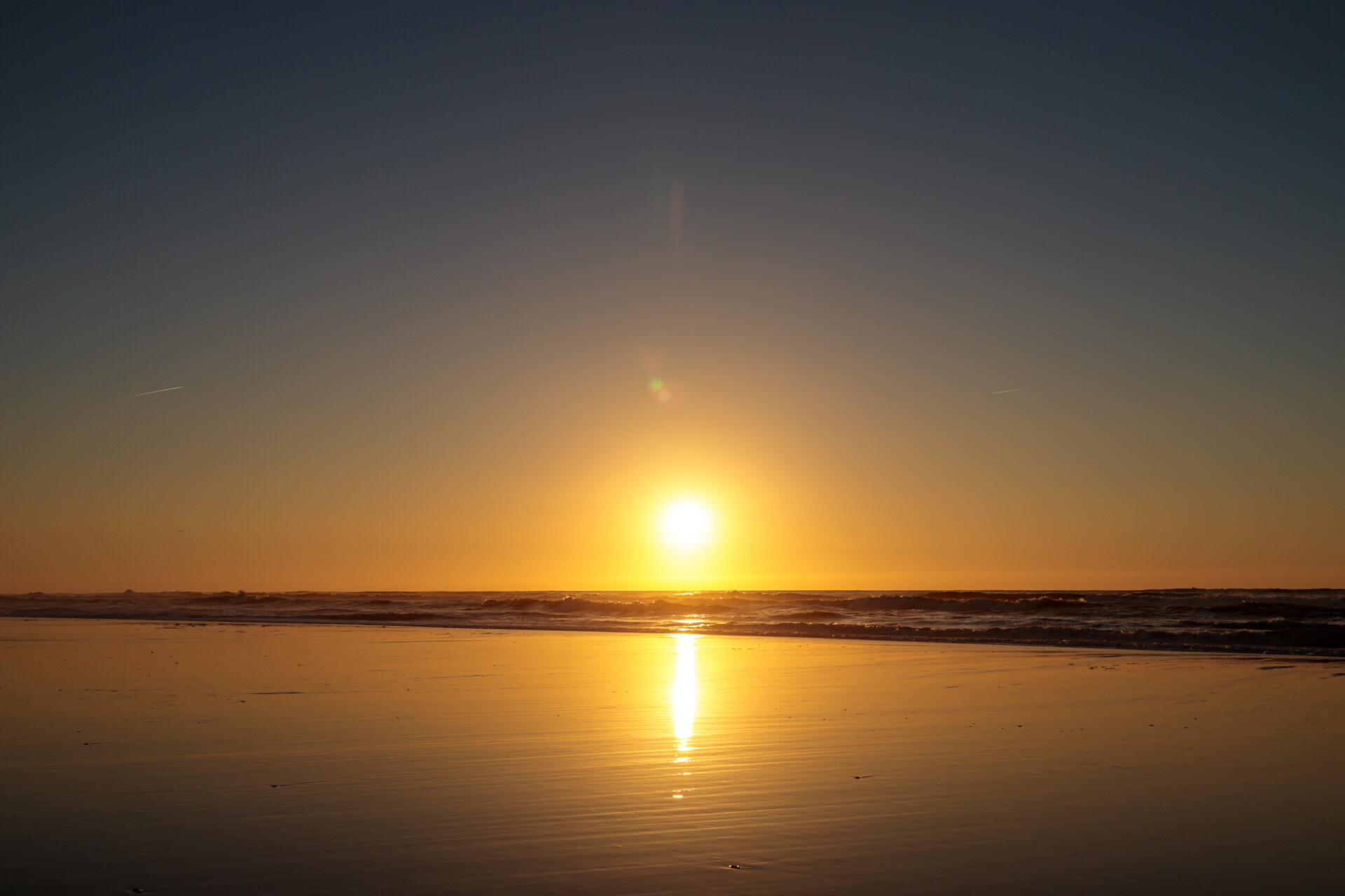 Sunset at the atlantic ocean in Portugal, Nazare