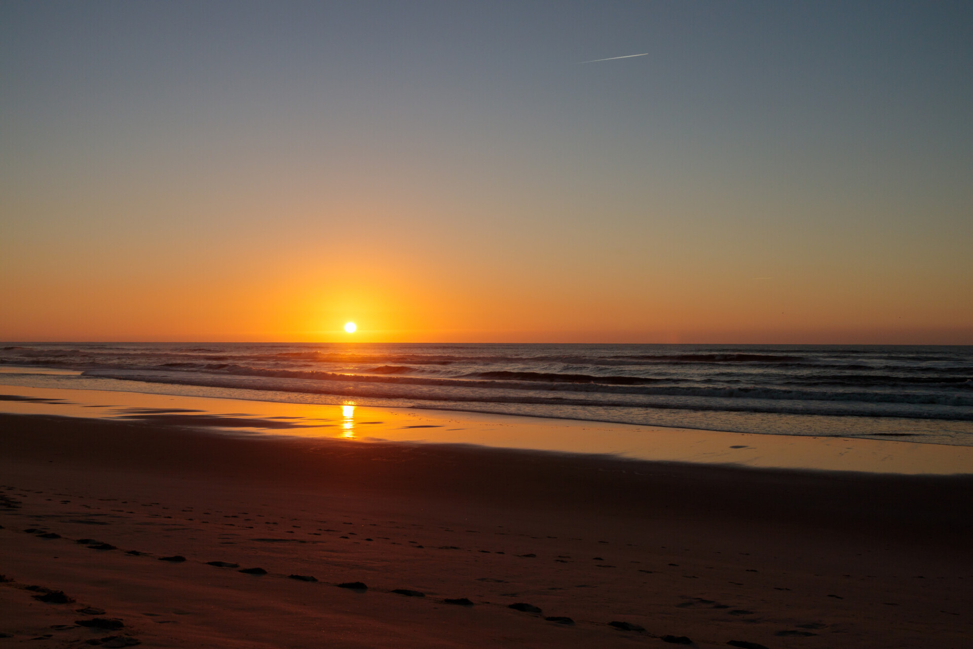 Sunset at the atlantic ocean in Portugal, Nazare