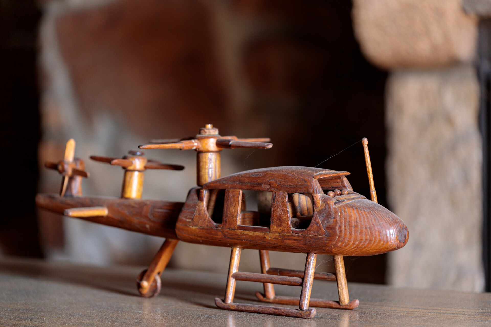 Vintage Delight: Antique Wooden Toy Helicopter