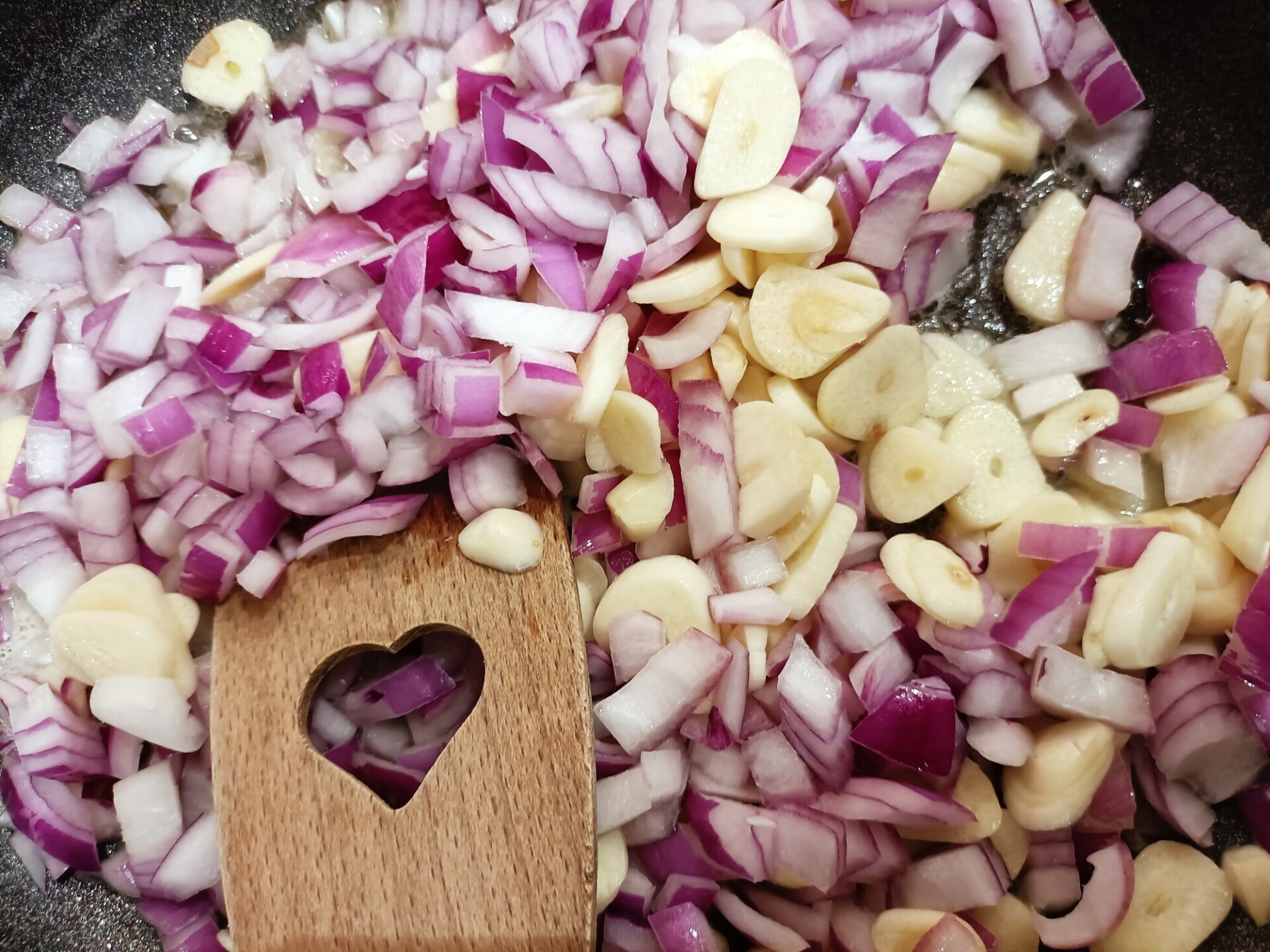 Finely chopped onions and garlic