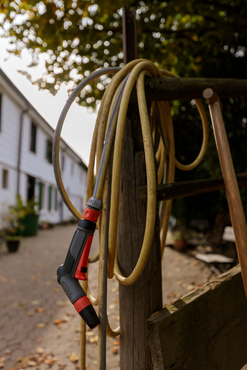 Garden hose curled up