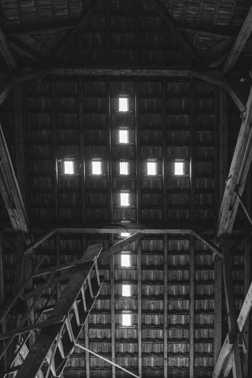 Jesus cross window in a barn