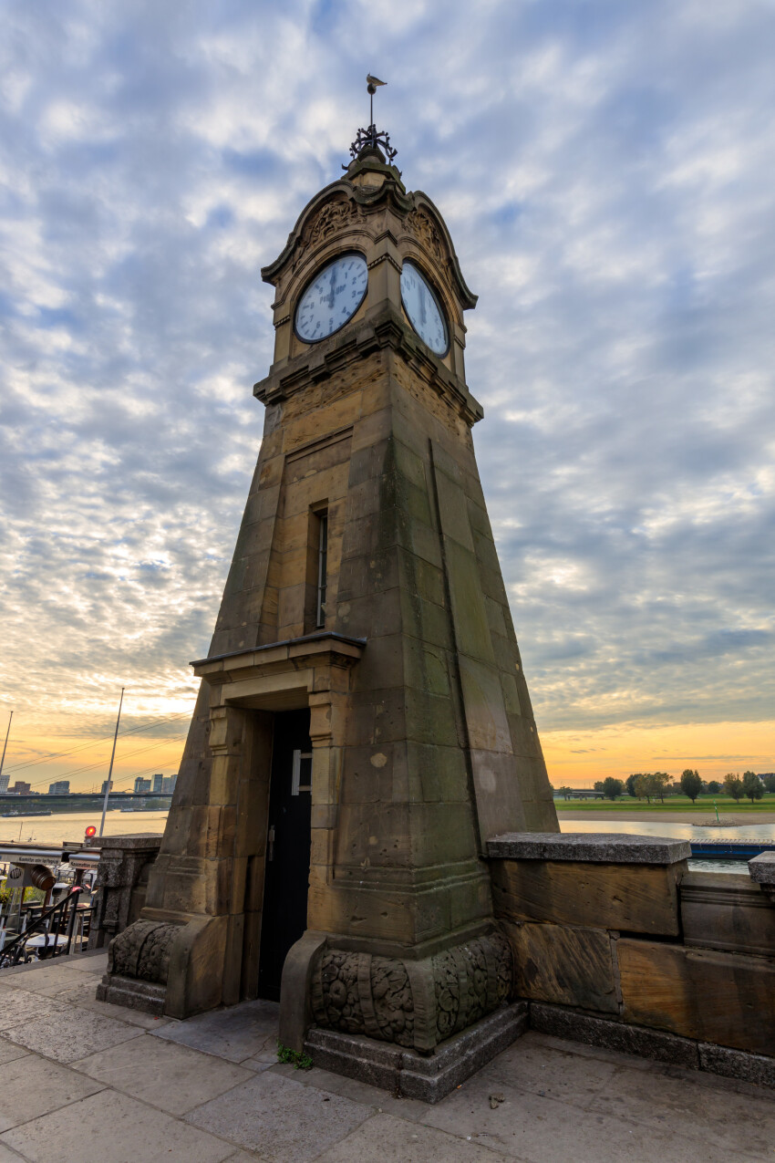 Public clock in Düsseldorf on the Rhine