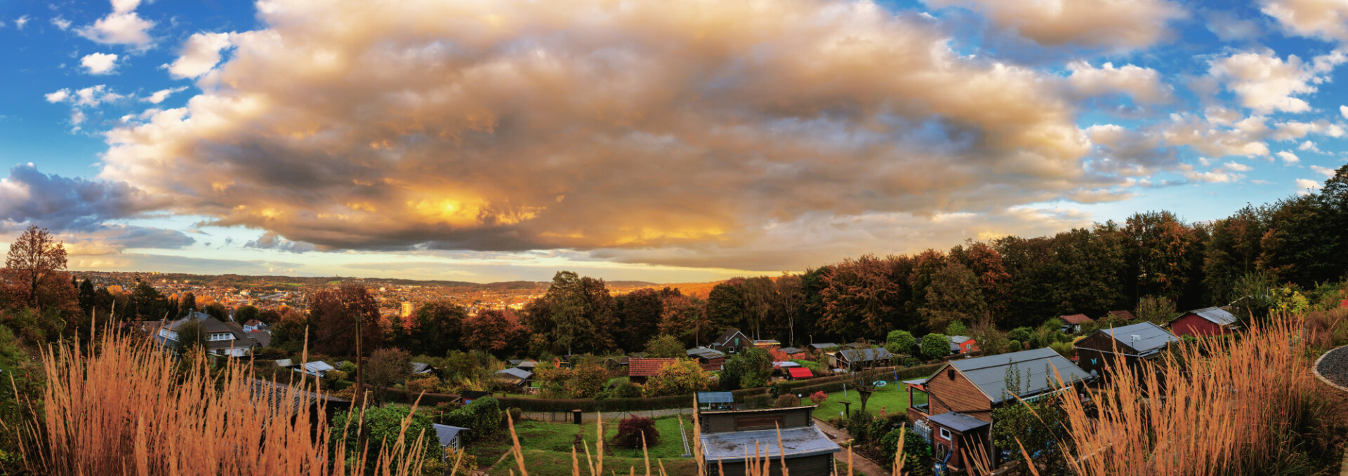 Dense cloudy sky over Wuppertal City Panorama