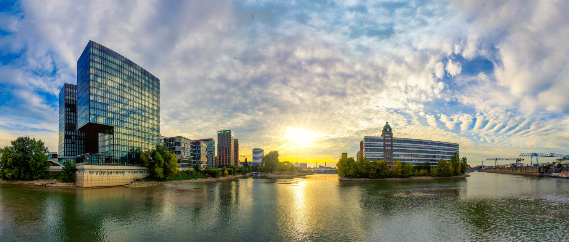 Dusseldorf city panorama on the rhine