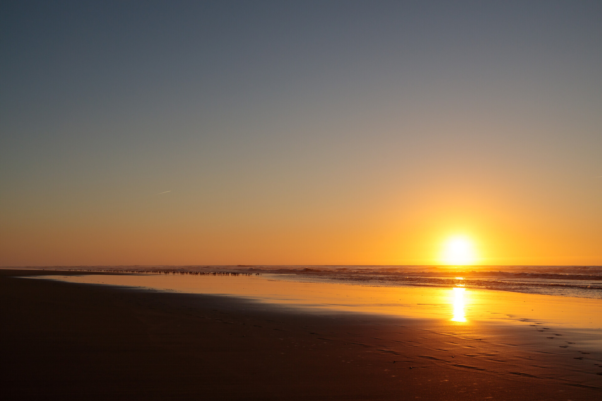 Sunset at the atlantic ocean in Portugal, Nazare