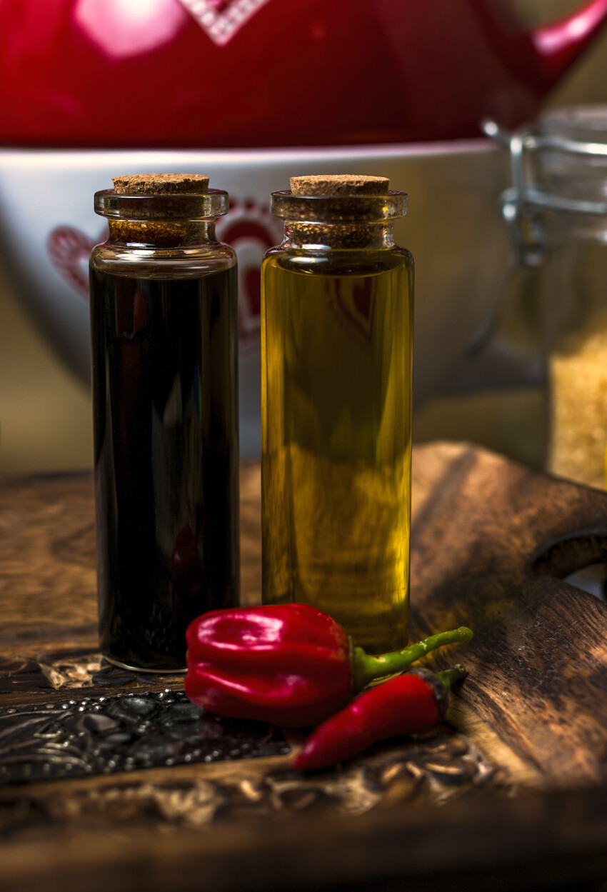 vinegar and oil in a kitchen