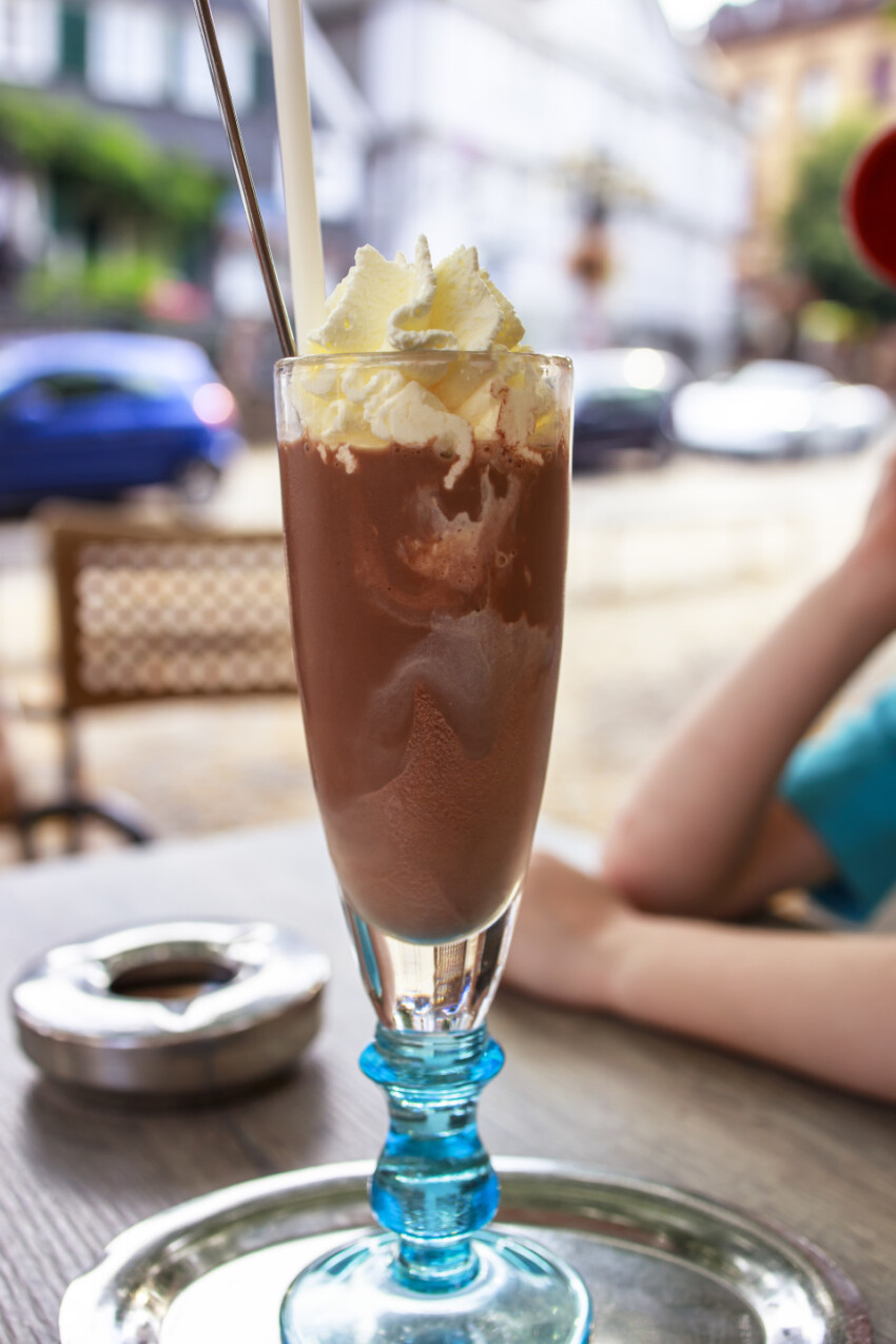 Ice chocolate cocoa drink with ice cream