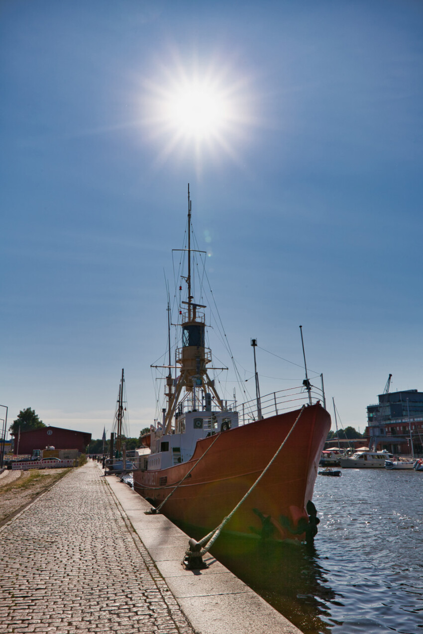 Fire ship in the port of Lübeck