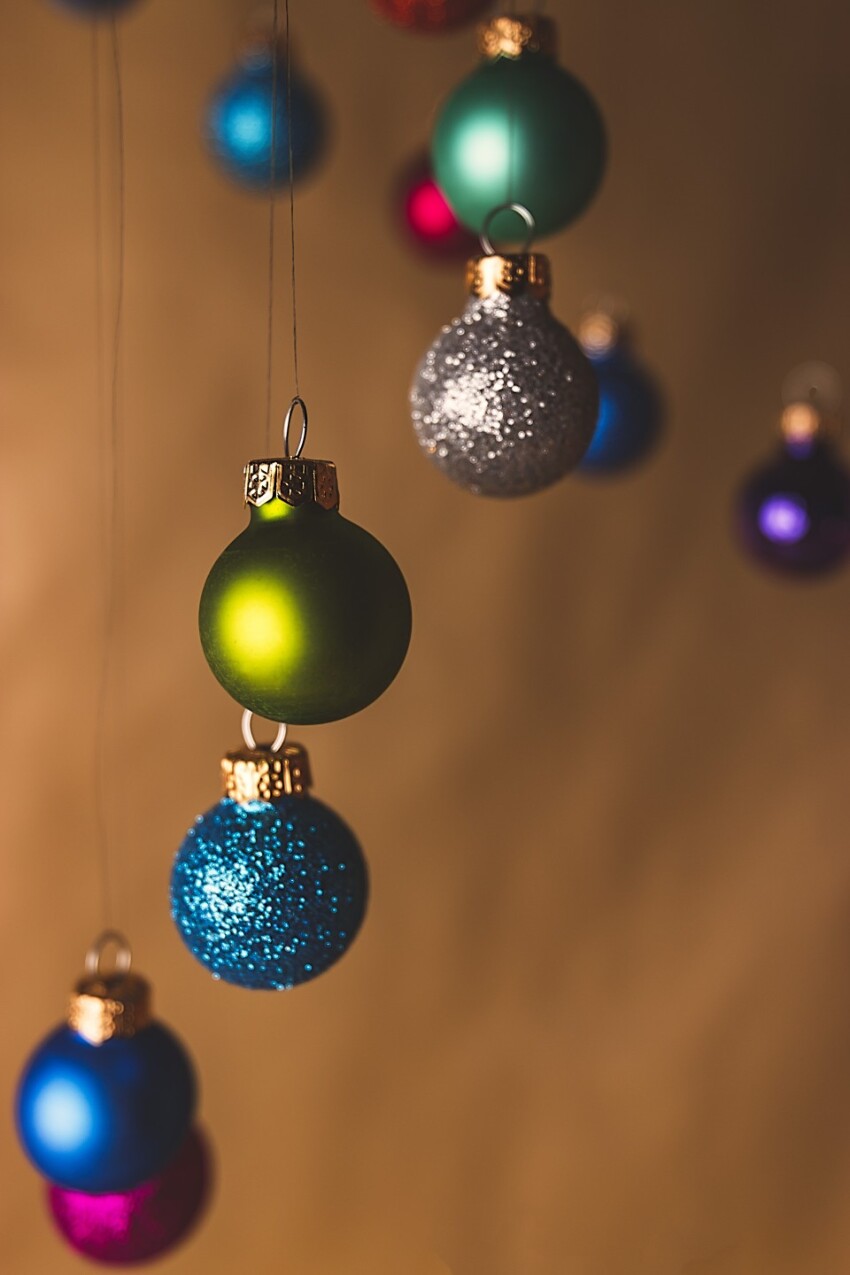 christmas tree balls brown background