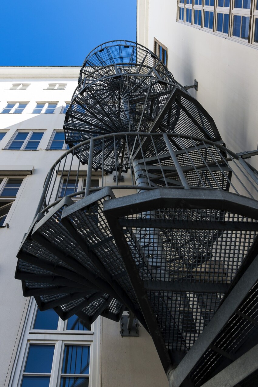 spiral staircase on house front