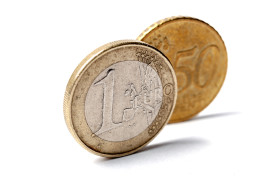 Stock Image: 1 euro and 50 cent isolated on white background one euro and fifty cent