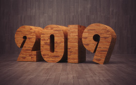 Stock Image: 2019 3d text wood