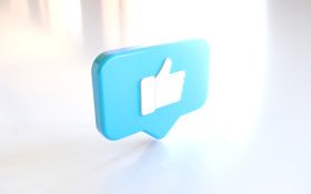 Stock Image: 3D Social Media Network Love and Like Heart and thumbs up Icon Rendering white Background in red and blue.