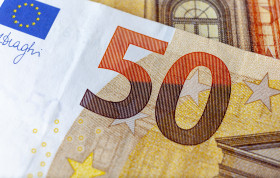 Stock Image: 50€, 50 euro - money texture background