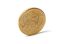 Stock Image: 50 euro cent isolated on white background, standing