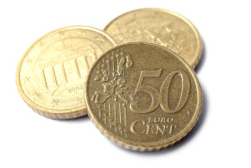 Stock Image: 50 euro cent isolated on white background, standing