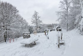 Stock Image: A playground completely snowed in in winter