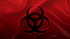 Stock Image: Abstract biohazard symbol dark red background symbol illustration
