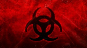 Stock Image: Abstract biohazard symbol dark red background symbol illustration