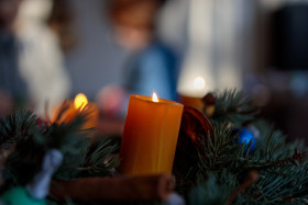 Stock Image: Advent wreath with burning candles