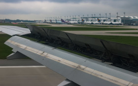 Stock Image: airplane wing by landing