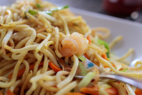 Stock Image: Asian noodles with shrimp