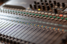 Stock Image: audio mixing console - music show business