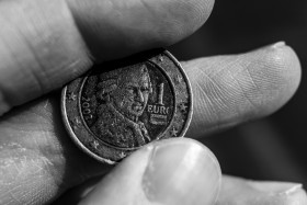 Stock Image: austrian 1 euro coin black and white