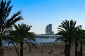 Stock Image: barcelona beach hotel view