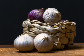 Stock Image: basket full of garlic
