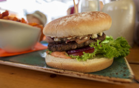 Stock Image: beef burger with goat cheese