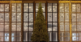 Stock Image: Big lighted Christmas tree in the city