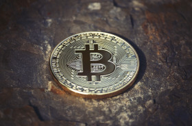 Stock Image: bitcoin on stone