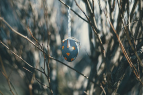 Stock Image: blue easter egg on a tree in spring