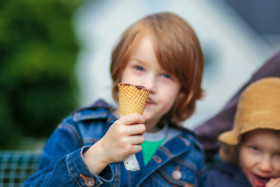 Stock Image: Boy with chocolate ice cream