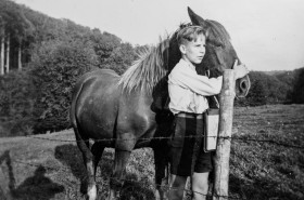Stock Image: Boy with horse - 1950 in Germany